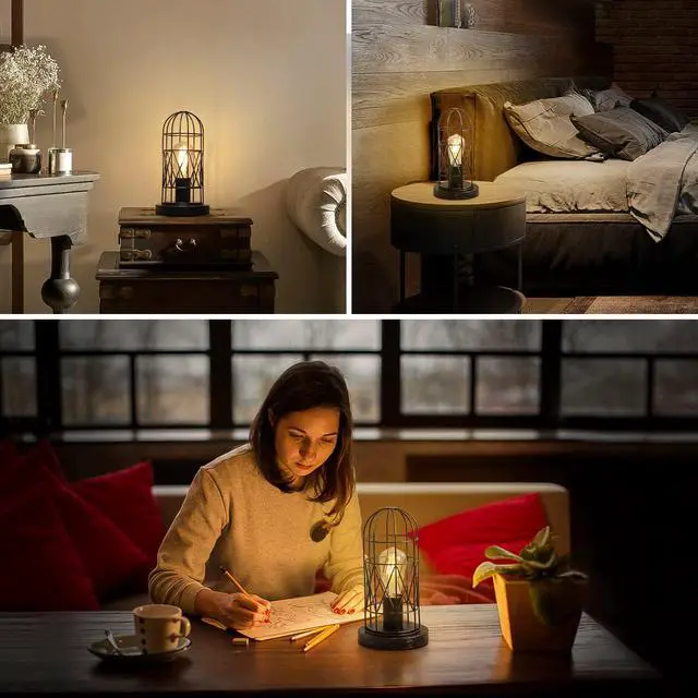 Alt view image 6 of 7 - Industrial Table Lamp, 3-Way Dimmable Small Touch Lamp with Rustic Cage