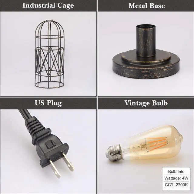 Alt view image 7 of 7 - Industrial Table Lamp, 3-Way Dimmable Small Touch Lamp with Rustic Cage