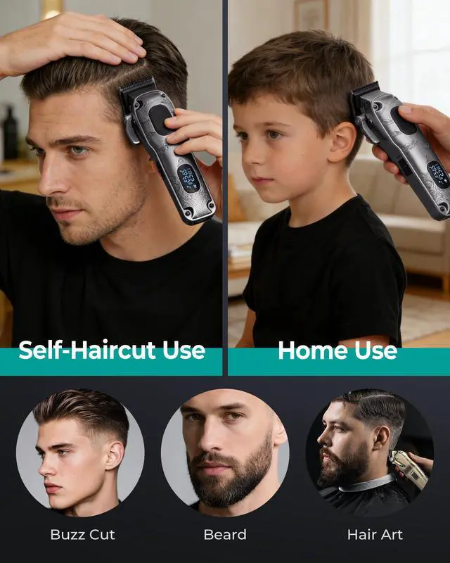 Alt view image 5 of 6 - Hair Clippers for Men Professional, Cordless & Corded Barber Clippers for Hair Cutting with Package Case, Electric Grooming Kit for Home & Barber Use, LED Battery Display (Gray)
