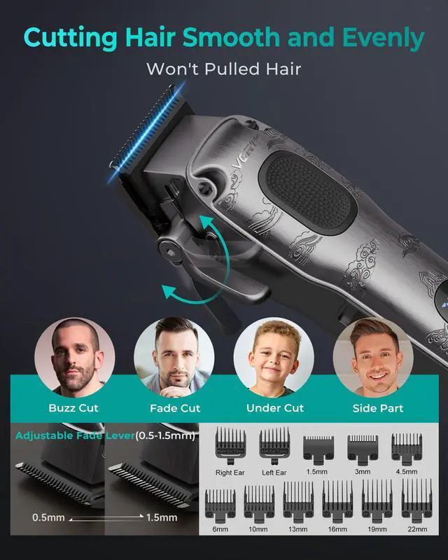 Alt view image 2 of 6 - Hair Clippers for Men Professional, Cordless & Corded Barber Clippers for Hair Cutting with Package Case, Electric Grooming Kit for Home & Barber Use, LED Battery Display (Gray)