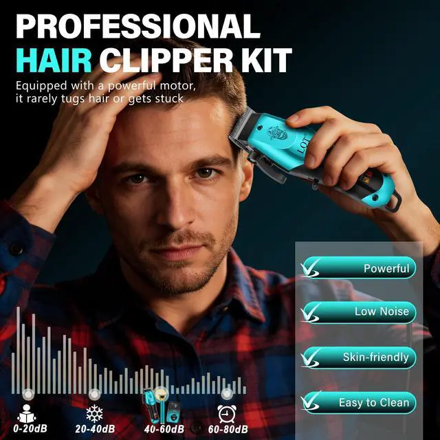 Alt view image 2 of 6 - Hair Clippers for Men Professional, Beard Trimmer Kits & Sets, Electric Shavers, Hair Clippers & Trimmer Ceramic T-Blade, for Barber, Gifts for Men (Blue)