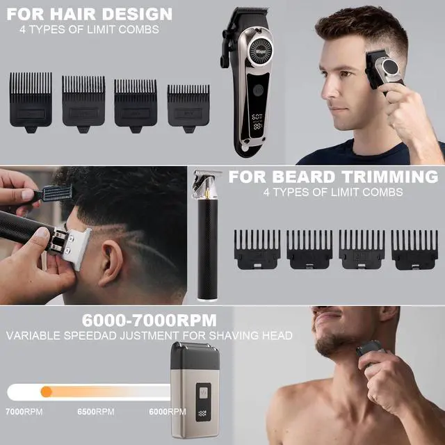 Alt view image 5 of 7 - 3in1 Hair Clippers Set for Men,Hair Clipper Trimmer with LED Display,Professional Cordless Hair Clipper Shaver Beard Trimmer, Hair Cutting Machine,Fathers Day Gift for Dad Men Husband