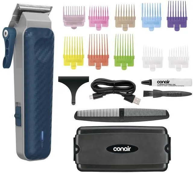Main image of Rechargeable Hair Clippers Kit, Color-Coded Guide Combs, 17 Pieces