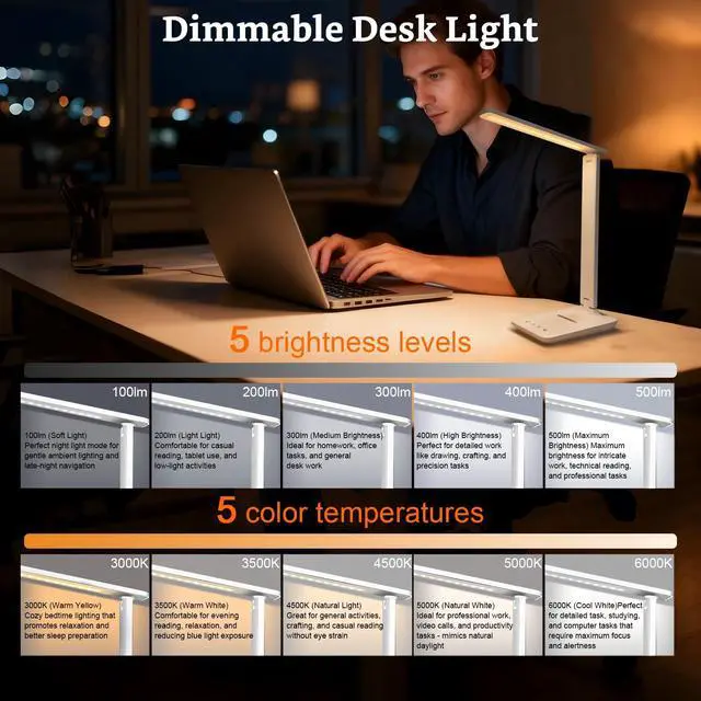 Alt view image 3 of 7 - LED Portable Bright Rechargeable Desk Lamp, 4000mah Dimmable Touch Battery Operated Eye-friendly Desk Light With Charger, Adjustable Modern Cordless Table Lamps For Office Home Nail Craft Puzzle White