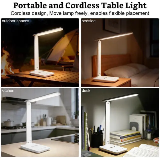 Alt view image 5 of 7 - LED Portable Bright Rechargeable Desk Lamp, 4000mah Dimmable Touch Battery Operated Eye-friendly Desk Light With Charger, Adjustable Modern Cordless Table Lamps For Office Home Nail Craft Puzzle White