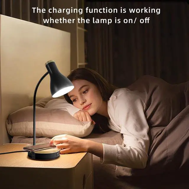 Alt view image 6 of 7 - Metal Desk Lamp Wireless Charging Table Lamp Touch Reading Lights Arc Desk Lamps for Bedroom, 3 Way Dimmable Bedside Lamp with USB Charging Ports Lamp for Study Room and Office (Black)