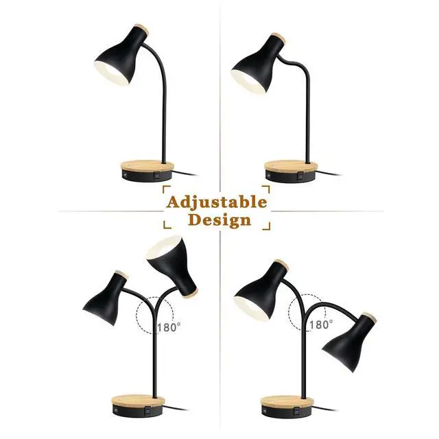 Alt view image 5 of 7 - Metal Desk Lamp Wireless Charging Table Lamp Touch Reading Lights Arc Desk Lamps for Bedroom, 3 Way Dimmable Bedside Lamp with USB Charging Ports Lamp for Study Room and Office (Black)