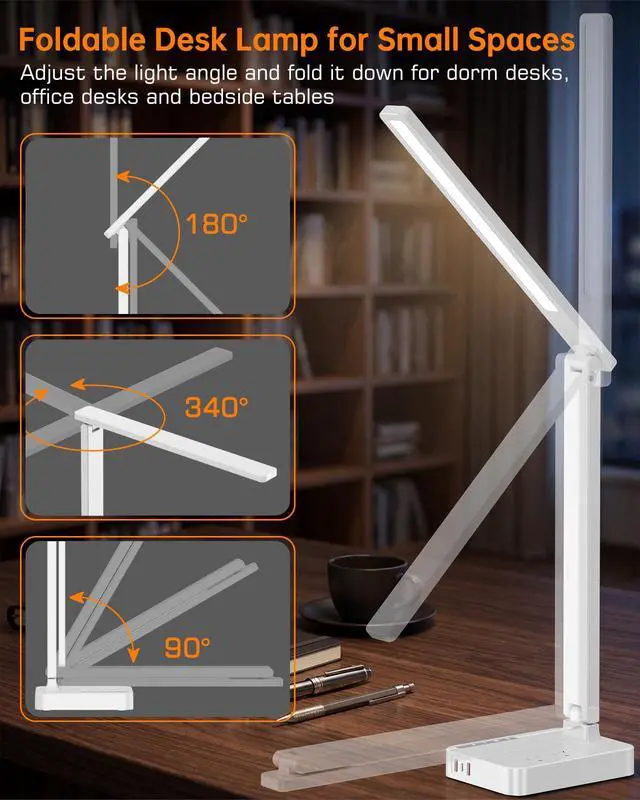 Alt view image 6 of 7 - LED Desk Lamp for Dorm Office, USB-C,AC Outlet, Reading Light, White