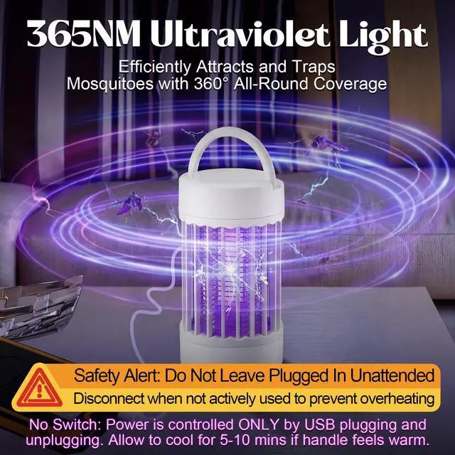 Alt view image 3 of 7 - 4 Pcs Bug Zapper Indoor USB Powered Mosquito Killer Lamp with 365nm UV Light, Portable Fruit Fly Gnat Trap for Home Bedroom Kitchen Office Gnats Moths
