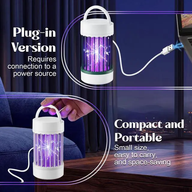 Alt view image 4 of 7 - 4 Pcs Bug Zapper Indoor USB Powered Mosquito Killer Lamp with 365nm UV Light, Portable Fruit Fly Gnat Trap for Home Bedroom Kitchen Office Gnats Moths
