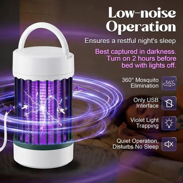 Alt view image 6 of 7 - 4 Pcs Bug Zapper Indoor USB Powered Mosquito Killer Lamp with 365nm UV Light, Portable Fruit Fly Gnat Trap for Home Bedroom Kitchen Office Gnats Moths