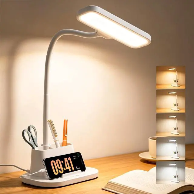 Main image of LED Desk Lamp for Dorm Small Desk Lamp with Pen Holder 5 Color Modes White