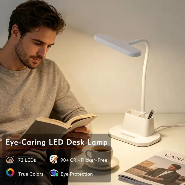 Alt view image 4 of 7 - LED Desk Lamp for Dorm Small Desk Lamp with Pen Holder 5 Color Modes White
