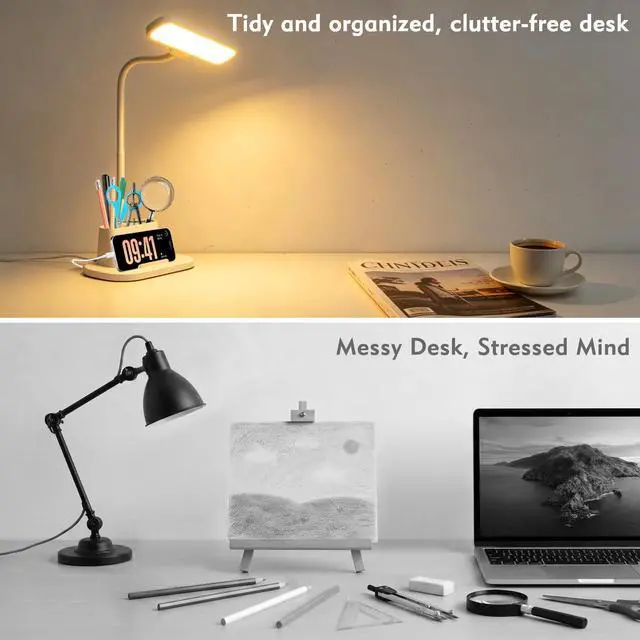 Alt view image 6 of 7 - LED Desk Lamp for Dorm Small Desk Lamp with Pen Holder 5 Color Modes White