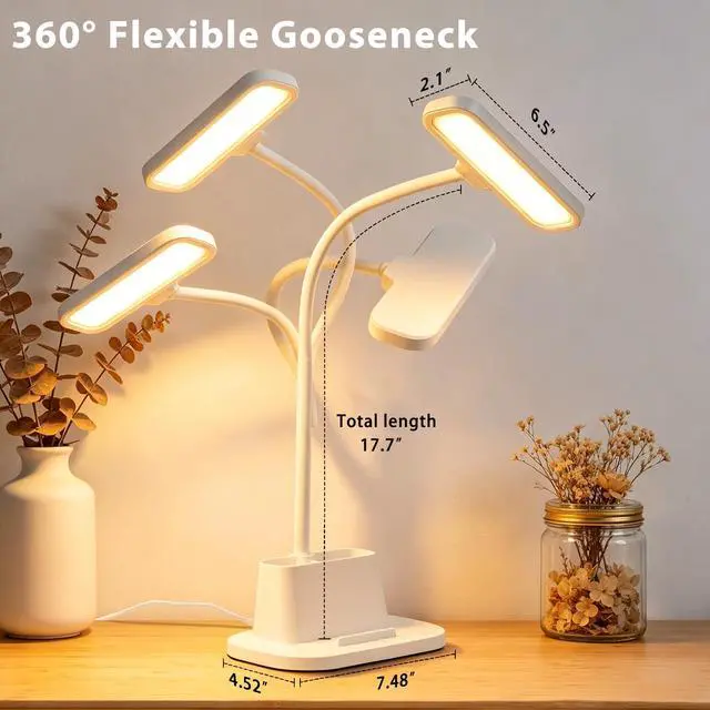 Alt view image 5 of 7 - LED Desk Lamp for Dorm Small Desk Lamp with Pen Holder 5 Color Modes White