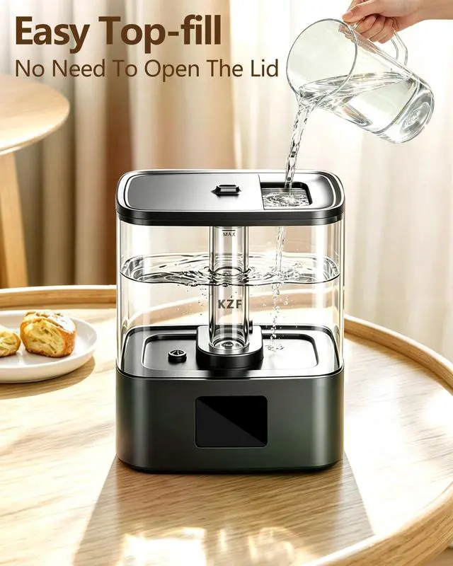 Alt view image 3 of 7 - 4L Top Fill Humidifiers for Bedroom & 40H Runtime - Cool Mist Humidifier, 3 Mist Levels, 8H Timer, Essential Oil Tray, Humidity Display, Quiet for Baby, Plants, Large Room (Black, 4L)