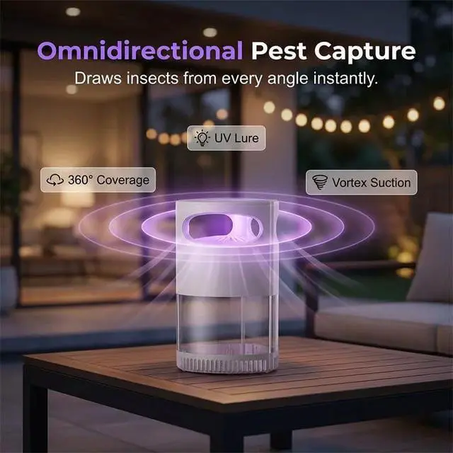 Alt view image 4 of 7 - UV Lamp, Quiet 360° Omnidirectional Trap, USB Powered, Safe for Kids and Pets, Electric llent Light for Home Camping Patio (White)