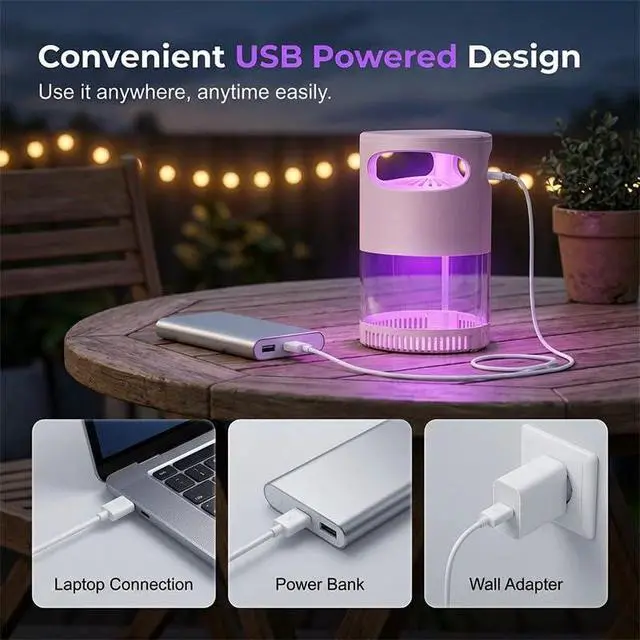 Alt view image 7 of 7 - UV Lamp, Quiet 360° Omnidirectional Trap, USB Powered, Safe for Kids and Pets, Electric llent Light for Home Camping Patio (White)