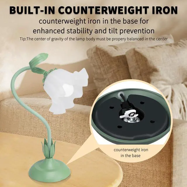 Alt view image 6 of 7 - Cute Flower Desk Lamp, 3 Color Temperature Table Lamp with LED Bulb, Vintage Bedside Lamps, Reading Lamps with Soft Light for Bedroom, Living Room
