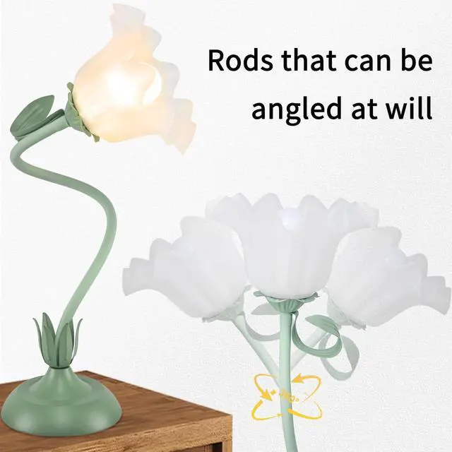 Alt view image 2 of 7 - Cute Flower Desk Lamp, 3 Color Temperature Table Lamp with LED Bulb, Vintage Bedside Lamps, Reading Lamps with Soft Light for Bedroom, Living Room