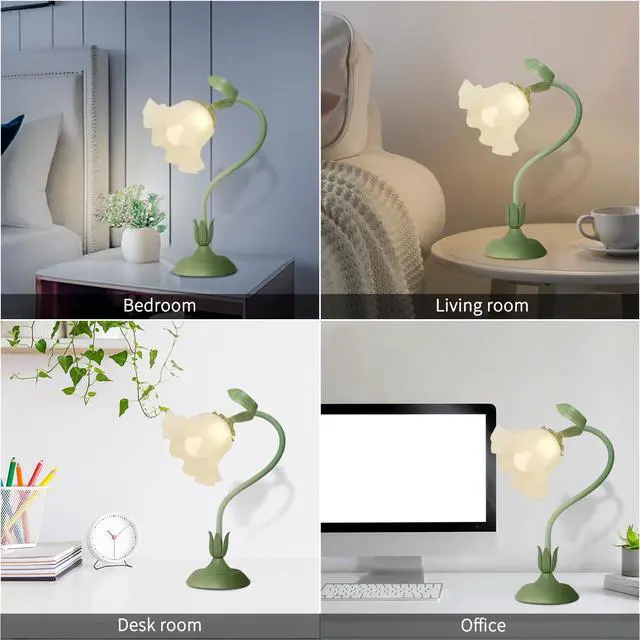 Alt view image 7 of 7 - Cute Flower Desk Lamp, 3 Color Temperature Table Lamp with LED Bulb, Vintage Bedside Lamps, Reading Lamps with Soft Light for Bedroom, Living Room