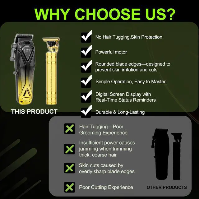 Alt view image 6 of 6 - Professional Hair Clippers for Men, Cordless Beard Trimmer Set, Barber-Grade Tool with USB Charging, Lightweight & Low Noise for Home Use