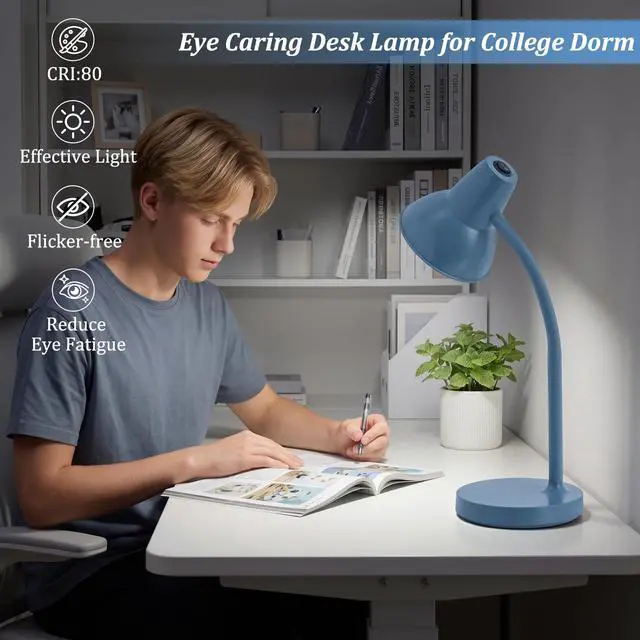Alt view image 2 of 7 - LED Desk Lamp with Flexible Gooseneck, Eye-Caring 4.5W Energy-Saving Study Lamps, Anti-tip Heavy Duty Bedside Reading Light, Desk Lamps for College Dorm Room, Home Office, Modern Lamp with 1.6m Cord