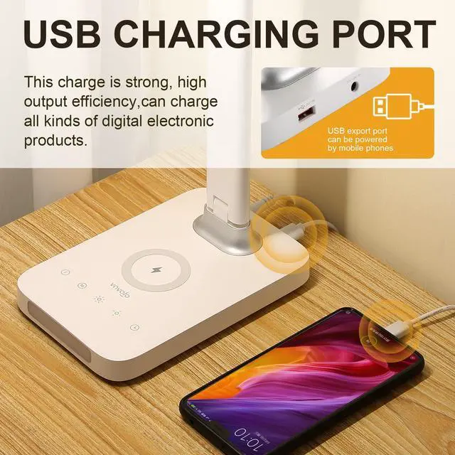 Alt view image 6 of 7 - LED Desk Lamp with USB Charger, USB Charging Port, Table Lamp with 5 Brightness Levels Touch Control, 30/60 min Auto Timer, Dimmable Eye-Caring Desk Light for Home Office