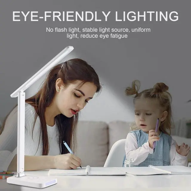 Alt view image 7 of 7 - LED Desk Lamp with USB Charger, USB Charging Port, Table Lamp with 5 Brightness Levels Touch Control, 30/60 min Auto Timer, Dimmable Eye-Caring Desk Light for Home Office