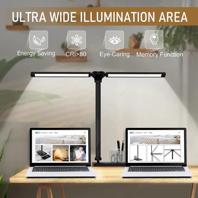 Alt view image 3 of 7 - Dimmable LED Desk Lamp with USB Charging Port, 50 Lighting Modes Dual Swing Arm Architect Table Lamp Light Desk Lamp for Home Office Dorm Piano Nail