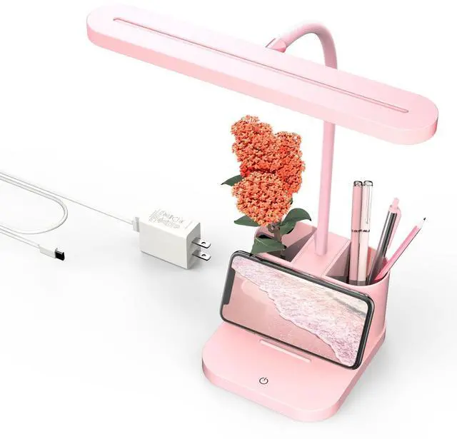 Main image of Pink Desk Lamp for Home Office, Cute Table Lights for Bedrooms, Kawaii, Dimmable LED, Flexible Gooseneck, Pen Holder, Touch Control, Room College Dorm Essentials for Teen Girls Kids