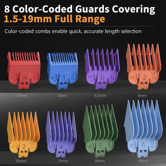 Alt view image 3 of 7 - Hair Clippers for Men, Cordless Hair Trimmer for Men with 8 Color-Coded Guard, Professional Hair Cutting Kit for Head, Beard, Face, Neck & Manscaping, Barber Clippers, Ideal Gift, 15Pcs