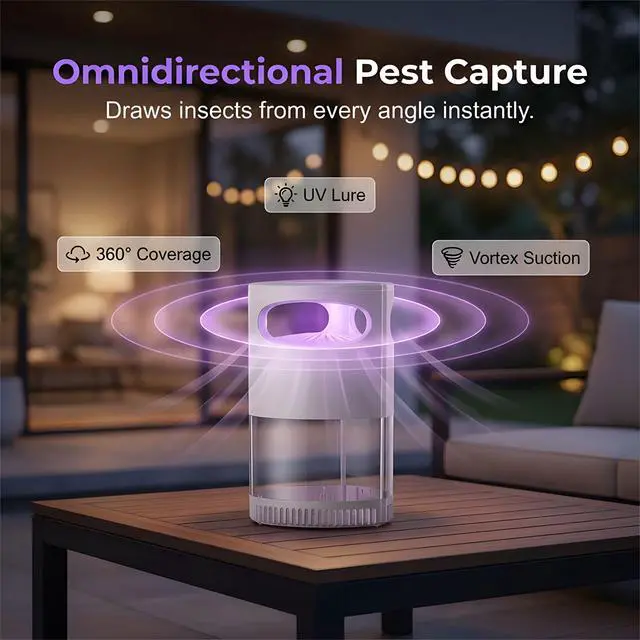 Alt view image 2 of 7 - UV Mosquito Killer Lamp Quiet, USB, Chemical-Free for Indoor & Outdoor Camping, Bedroom, Patio, Kitchen (White)