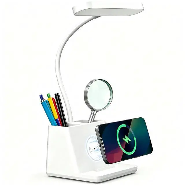 Main image of 18 in Desk Lamp with Fast Wireless Charger for College Dorm Room, Adjustable LED Table Light for Home Office, White, Small, Cute