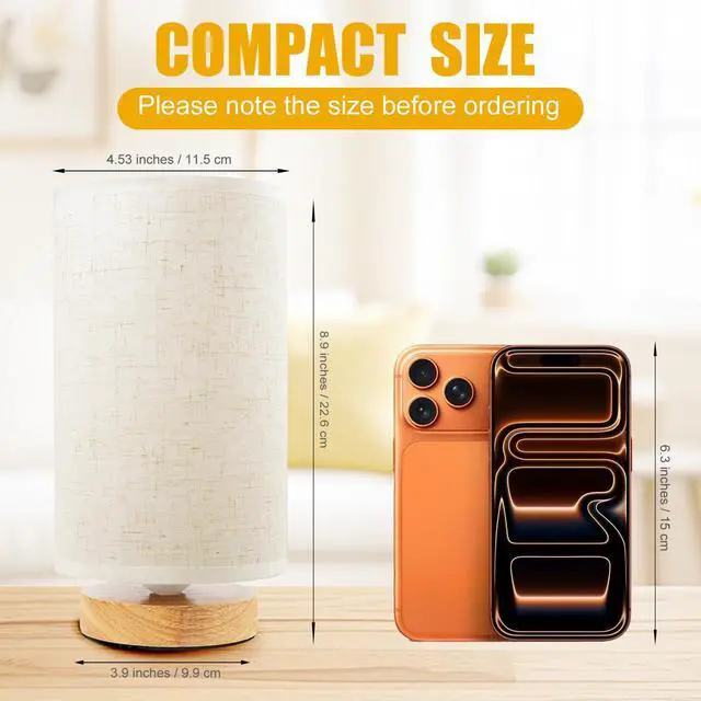 Alt view image 6 of 7 - Small Bedside Night Table Lamp for Bedroom, Minimalist Nightstand Lamp with Round Fabric Linen Shade, Study Reading Desk Lamp for Kids Room, Living Room, College Dorm, Home, Office