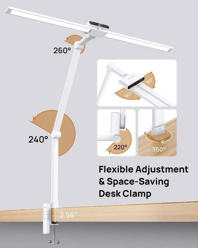 Alt view image 6 of 6 - LED Desk Lamp with Clamp, 29.55'' Tall Desk Light with Remote, 1500LM Bright Table Lamp, Swing Arm Clip on Light, Eye-Caring, Touch Control Dimmable for Home Office Monitor Reading Study Task