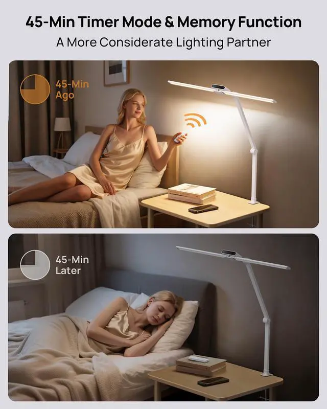 Alt view image 4 of 6 - LED Desk Lamp with Clamp, 29.55'' Tall Desk Light with Remote, 1500LM Bright Table Lamp, Swing Arm Clip on Light, Eye-Caring, Touch Control Dimmable for Home Office Monitor Reading Study Task