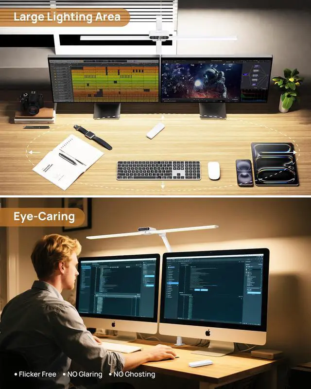 Alt view image 3 of 6 - LED Desk Lamp with Clamp, 29.55'' Tall Desk Light with Remote, 1500LM Bright Table Lamp, Swing Arm Clip on Light, Eye-Caring, Touch Control Dimmable for Home Office Monitor Reading Study Task