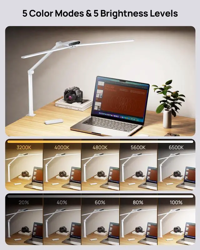Alt view image 2 of 6 - LED Desk Lamp with Clamp, 29.55'' Tall Desk Light with Remote, 1500LM Bright Table Lamp, Swing Arm Clip on Light, Eye-Caring, Touch Control Dimmable for Home Office Monitor Reading Study Task