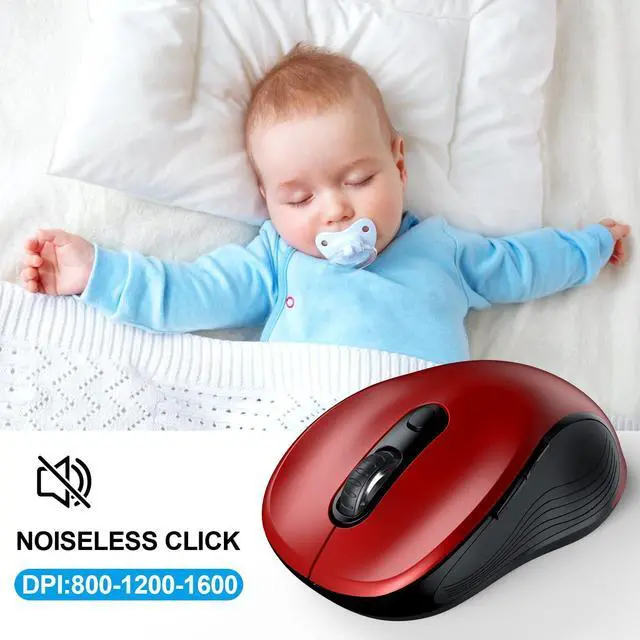 Alt view image 3 of 7 - 2.4G Wireless Mouse for Laptop, Ergonomic Computer Mouse with USB Receiver and Type-C Adapter, 6 Button Cordless Mouse Wireless Mice for Windows Mac PC Notebook (Red)