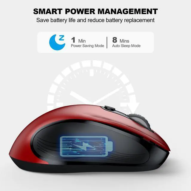 Alt view image 4 of 7 - 2.4G Wireless Mouse for Laptop, Ergonomic Computer Mouse with USB Receiver and Type-C Adapter, 6 Button Cordless Mouse Wireless Mice for Windows Mac PC Notebook (Red)