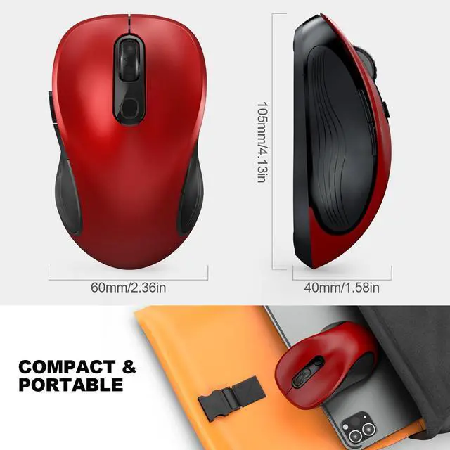 Alt view image 7 of 7 - 2.4G Wireless Mouse for Laptop, Ergonomic Computer Mouse with USB Receiver and Type-C Adapter, 6 Button Cordless Mouse Wireless Mice for Windows Mac PC Notebook (Red)