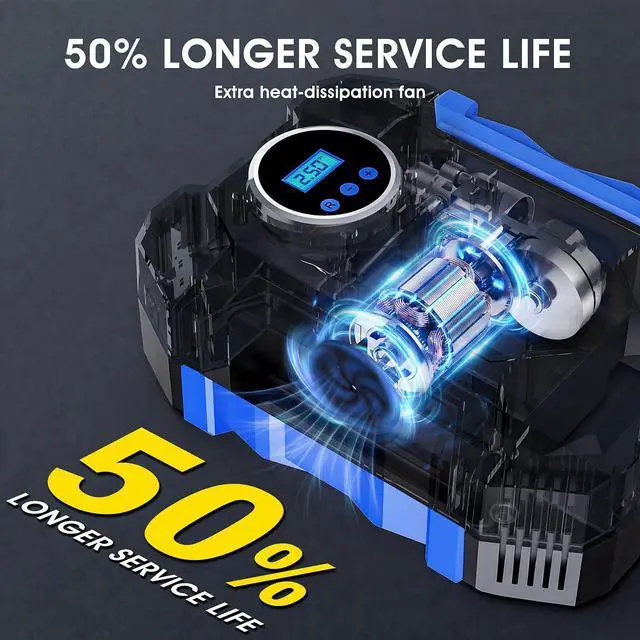 Alt view image 2 of 6 - Digital Air Compressor for Car Auto Pump Portable Tire Inflator with LED Light DC 12V, Blue