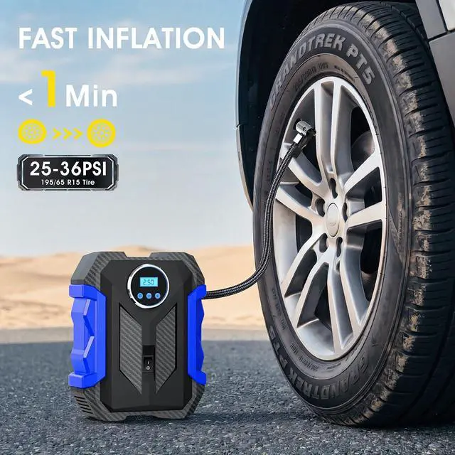 Alt view image 3 of 6 - Digital Air Compressor for Car Auto Pump Portable Tire Inflator with LED Light DC 12V, Blue
