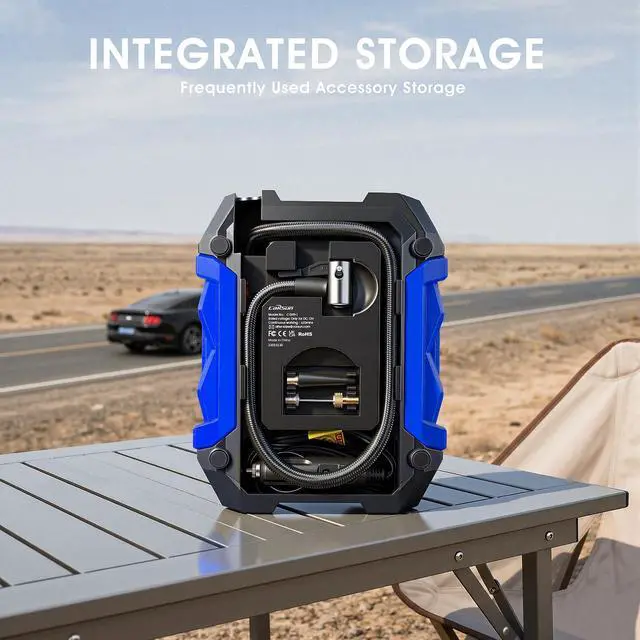 Alt view image 5 of 6 - Digital Air Compressor for Car Auto Pump Portable Tire Inflator with LED Light DC 12V, Blue