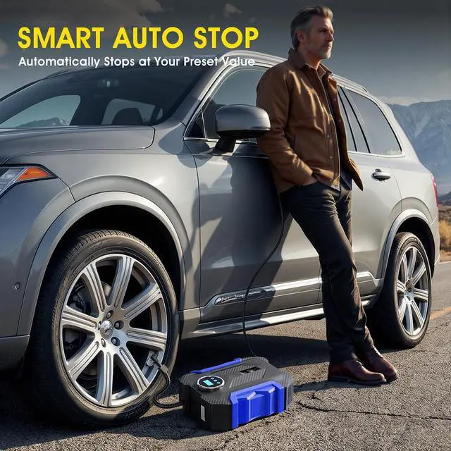 Alt view image 4 of 6 - Digital Air Compressor for Car Auto Pump Portable Tire Inflator with LED Light DC 12V, Blue