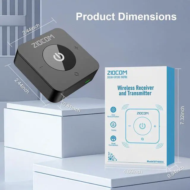 Alt view image 7 of 7 - Bluetooth Transmitter for TV, Wireless Bluetooth Adapter for TV/PC/Speaker/Home Stereo (Optical, 3.5mm Aux, RCA), Pairs 2 Devices Simultaneously