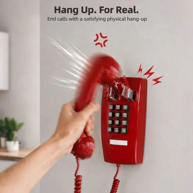 Main image of Bluetooth Retro Wall Phone Bluetooth Compatible with Android & iOS, Bluetooth Landline Phone Wireless Home Telephone with Voice Assistant,Speakerphone & Volume Control, Red