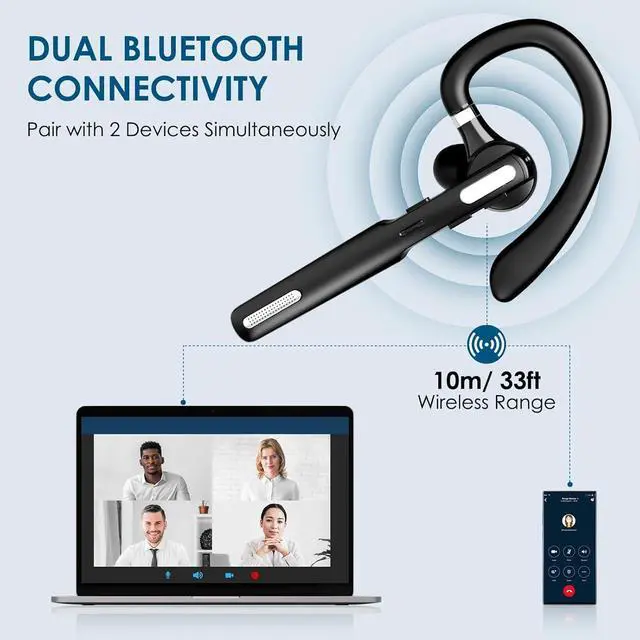 Alt view image 2 of 7 - Bluetooth Headset, Wireless Bluetooth Earpiece V5.3 Hands-Free Earphones with Built-in Mic for Cell Phone/PC Tablet/Laptop Computer, Headphones for Trucker/Driver/Business
