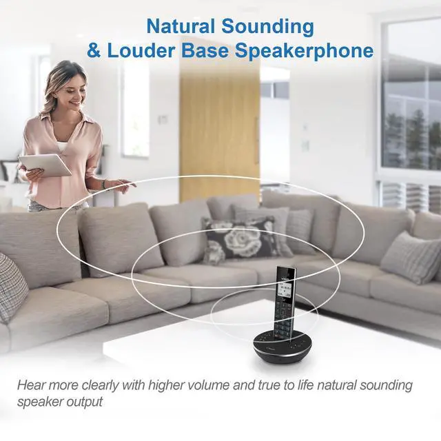 Alt view image 3 of 6 - LS6381-2 Bluetooth Speaker with Echo Cancellation, Noise Reduction, Music Streaming, PC/Landline/Cellular Calls, Paired with DECT6.0 Cordless Handset, Answering System, Smart Call Blocker,Black